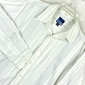 VTG Y2K Anchor Blue Shirt Mens L White Blue Stripe Classic Clubwear Streetwear
